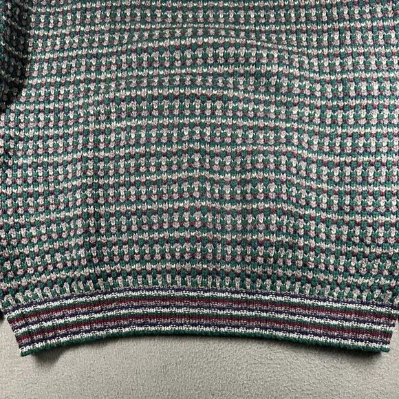 Vtg Eddie Bauer Mens XL 100% Wool Chunk Knit Sweater Green Burgundy Crew Neck - Picture 14 of 14